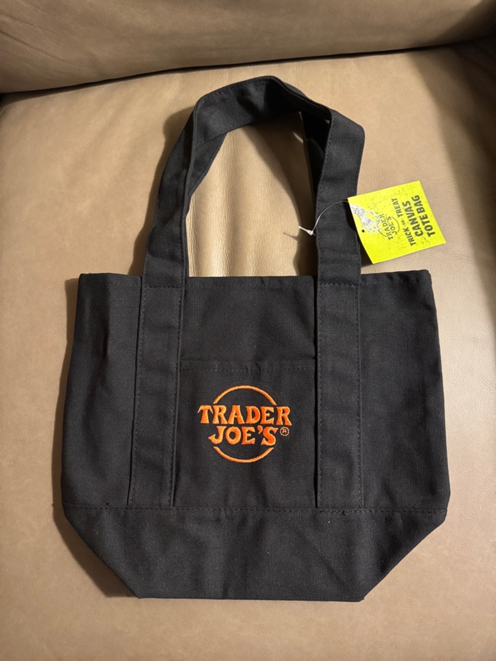 Trader Joe's Black Canvas mini Tote with Orange Logo